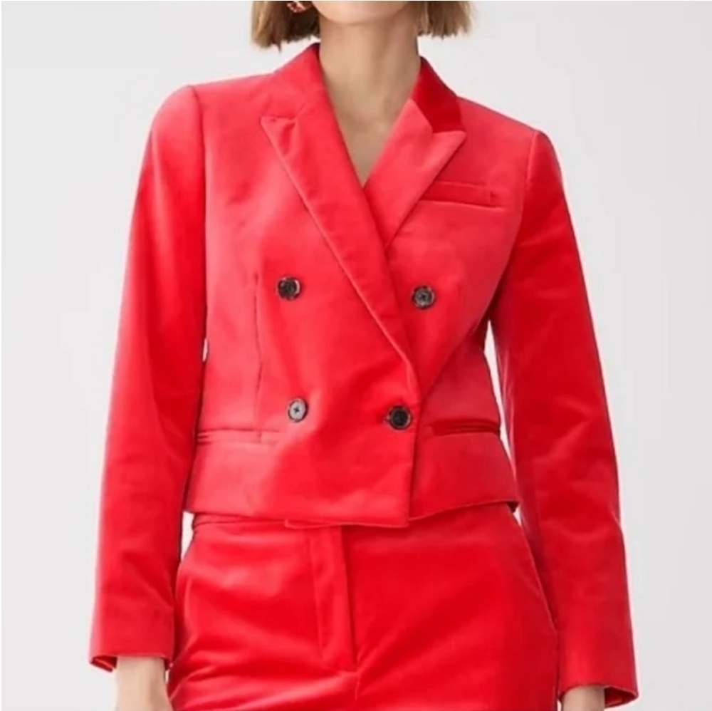 J.Crew Red Velvet Crop Double Breasted Blazer Size 00 NWT